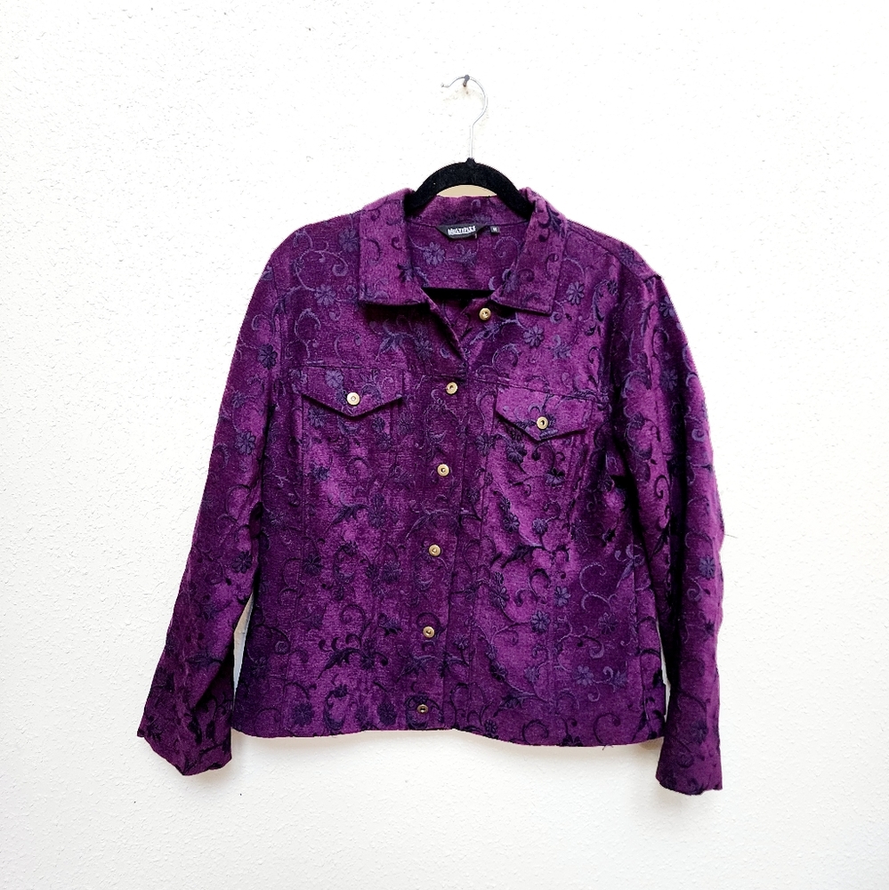 MULTIPLES Women's Size Medium Purple Cropped Long Sleeve Button Down Jacket